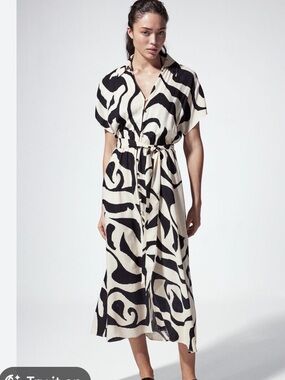 NWOT Button-Front Midi Shirt Dress in Black and Cream size xxl